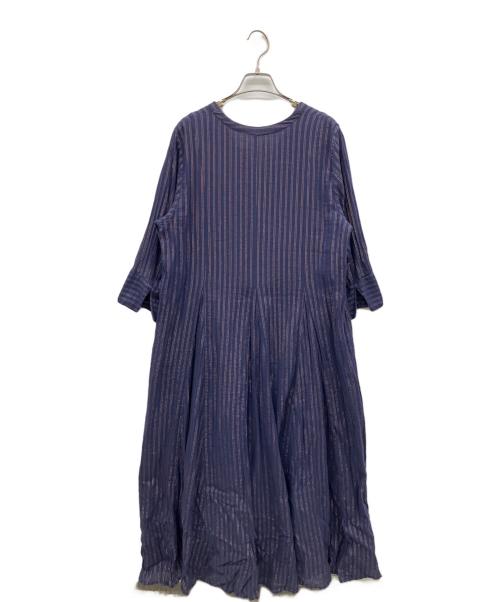 ne quittez pas（ヌキテパ）ne quittez pas (ヌキテパ) Cotton Lurex Stripe V Neck Dress ネイビー サイズ:Lの古着・服飾アイテム