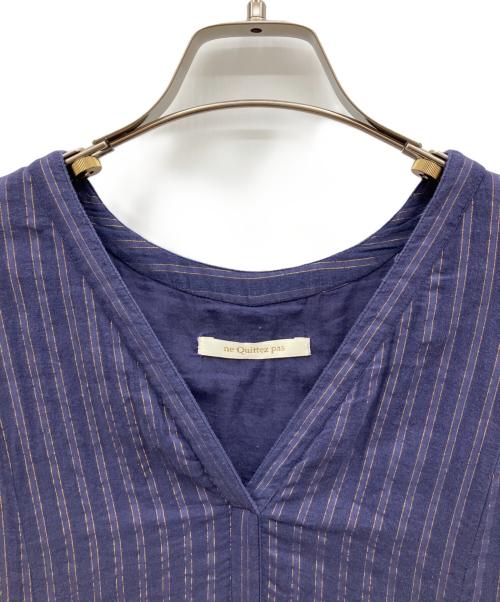 ne quittez pas（ヌキテパ）ne quittez pas (ヌキテパ) Cotton Lurex Stripe V Neck Dress ネイビー サイズ:Lの古着・服飾アイテム
