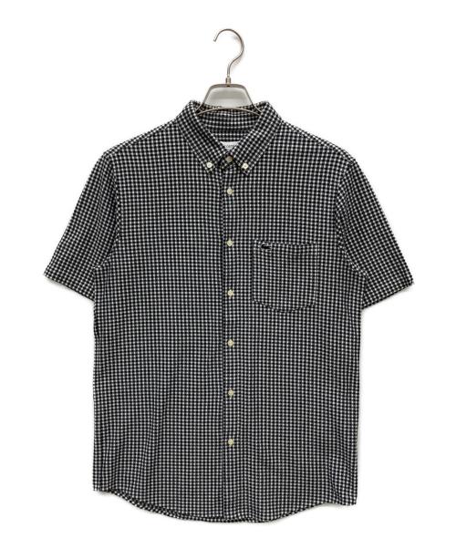 LACOSTE（ラコステ）LACOSTE (ラコステ) クールマックスブレンドジャガード半袖チェックシャツ ホワイト×ブラック サイズ:US Mの古着・服飾アイテム