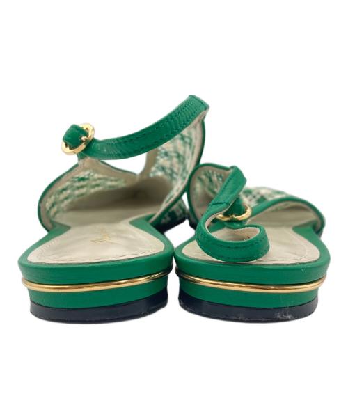Mame Kurogouchi（マメクロゴウチ）Mame Kurogouchi (マメクロゴウチ) Low Heel Mesh Back Band Sandals グリーン×アイボリー サイズ:241/2の古着・服飾アイテム