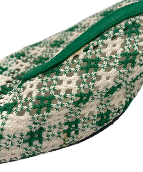 Mame Kurogouchi（マメクロゴウチ）Mame Kurogouchi (マメクロゴウチ) Low Heel Mesh Back Band Sandals グリーン×アイボリー サイズ:241/2の古着・服飾アイテム