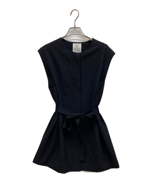 LANVIN en Bleu（ランバンオンブルー）LANVIN en Bleu (ランバンオンブルー) ラウンドカラーベルテッドジレ ネイビー サイズ:38の古着・服飾アイテム