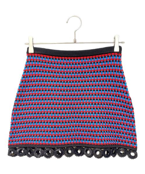 MIU MIU（ミュウミュウ）MIU MIU (ミュウミュウ) ニットミニスカート ブルー×レッド サイズ:36の古着・服飾アイテム