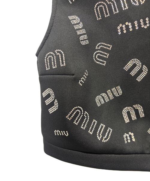 MIU MIU（ミュウミュウ）MIU MIU (ミュウミュウ) Miu Miu Black Stretch Knit Crystal Embellished Logo Crop Top ブラック サイズ:Sの古着・服飾アイテム
