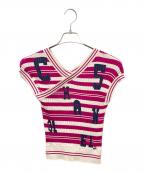 CHANELシャネル）の古着「P60 フレンチスリーブリブニット」｜パープル×ホワイト