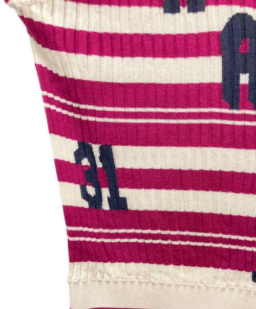 CHANEL（シャネル）CHANEL (シャネル) P60 フレンチスリーブリブニット パープル×ホワイト サイズ:38の古着・服飾アイテム