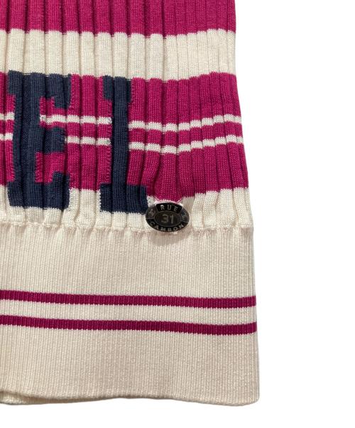 CHANEL（シャネル）CHANEL (シャネル) P60 フレンチスリーブリブニット パープル×ホワイト サイズ:38の古着・服飾アイテム