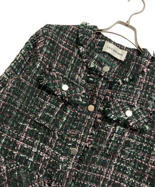 Lily Brown（リリーブラウン）Lily Brown (リリーブラウン) フリンジツイードノーカラージャケット グリーン サイズ:FREEの古着・服飾アイテム