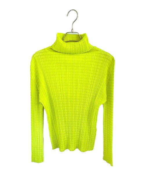 PLEATS PLEASE（プリーツプリーズ）PLEATS PLEASE (プリーツプリーズ) ハイネックプリーツカットソー 黄緑 サイズ:4の古着・服飾アイテム