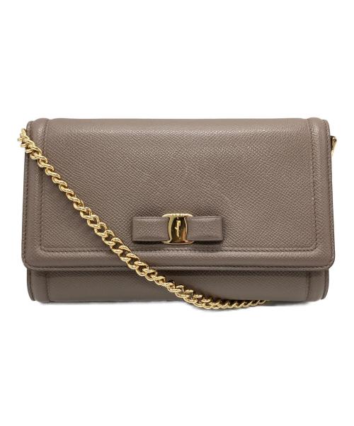 Salvatore Ferragamo（サルヴァトーレ フェラガモ）Salvatore Ferragamo (サルヴァトーレ フェラガモ) ヴァラリボン 2WAYミニバッグ(クラッチバッグ/チェーンショルダーバッグ) ブラウンの古着・服飾アイテム