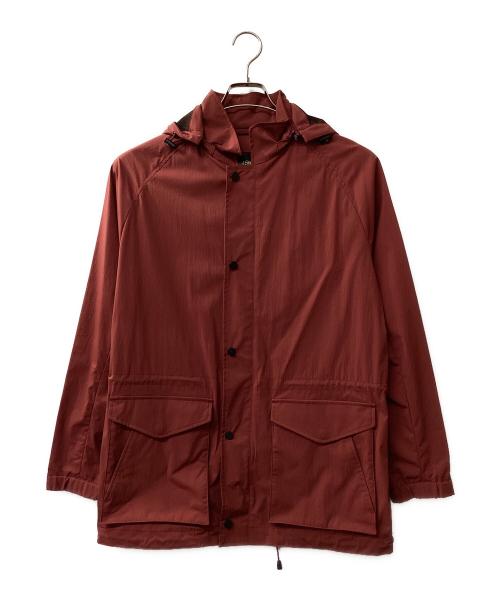 Paul Stuart（ポールスチュアート）Paul Stuart (ポールスチュアート) ナイロンミックスコットンストレッチフーディーブルゾン レッド サイズ:48の古着・服飾アイテム