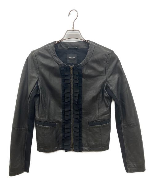 WEEKEND Max Mara（ウィークエンド マックスマーラ）WEEKEND Max Mara (ウィークエンド マックスマーラ) ノーカラーレザージャケット ブラック サイズ:38の古着・服飾アイテム