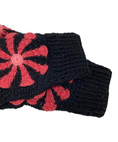Mcmachan Woolen（マクマーンウーレン）mcmachan woolen (マクマーンウーレン) クロシェフラワージップカーディガン クロシェカーディガン ブラック×ピンク サイズ:不明の古着・服飾アイテム