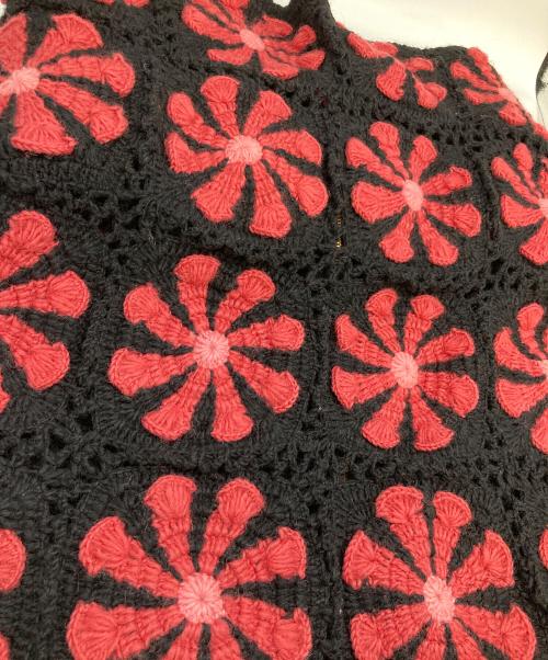 Mcmachan Woolen（マクマーンウーレン）mcmachan woolen (マクマーンウーレン) クロシェフラワージップカーディガン クロシェカーディガン ブラック×ピンク サイズ:不明の古着・服飾アイテム