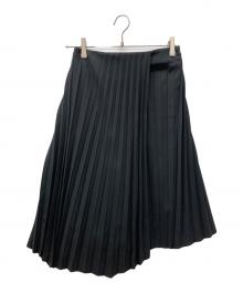 DES PRES（デ プレ）の古着「ハイツイストギャバジン イレギュラーヘムプリーツスカート」｜ブラック