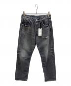CLOTH&CROSSクロスアンドクロス）の古着「ボーイフレンドクラッシュデニムパンツ」｜ブラック