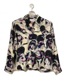 伊賀の京丸屋（イガノキョウマルヤ）の古着「伊賀くみひもアロハシャツ 猫忍者」｜ベージュ