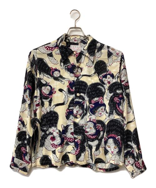 伊賀の京丸屋（イガノキョウマルヤ）伊賀の京丸屋 (イガノキョウマルヤ) 伊賀くみひもアロハシャツ 猫忍者 ベージュ サイズ:Mの古着・服飾アイテム