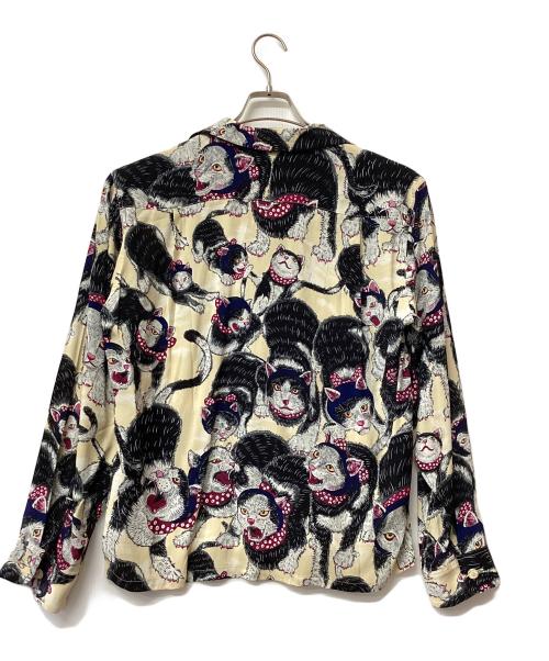 伊賀の京丸屋（イガノキョウマルヤ）伊賀の京丸屋 (イガノキョウマルヤ) 伊賀くみひもアロハシャツ 猫忍者 ベージュ サイズ:Mの古着・服飾アイテム