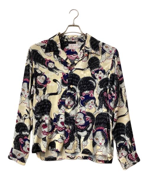 伊賀の京丸屋（イガノキョウマルヤ）伊賀の京丸屋 (イガノキョウマルヤ) 伊賀くみひもアロハシャツ 猫忍者 ベージュ サイズ:Mの古着・服飾アイテム