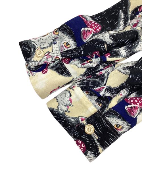 伊賀の京丸屋（イガノキョウマルヤ）伊賀の京丸屋 (イガノキョウマルヤ) 伊賀くみひもアロハシャツ 猫忍者 ベージュ サイズ:Mの古着・服飾アイテム