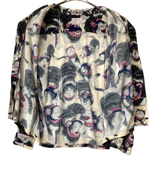 伊賀の京丸屋（イガノキョウマルヤ）伊賀の京丸屋 (イガノキョウマルヤ) 伊賀くみひもアロハシャツ 猫忍者 ベージュ サイズ:Mの古着・服飾アイテム