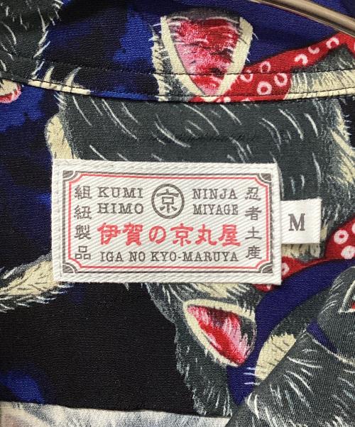 伊賀の京丸屋（イガノキョウマルヤ）伊賀の京丸屋 (イガノキョウマルヤ) 伊賀くみひもアロハシャツ 猫忍者 ネイビー サイズ:Mの古着・服飾アイテム