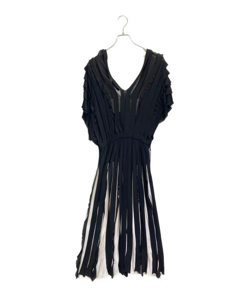 VALENTINO（ヴァレンティノ）VALENTINO (ヴァレンティノ) プリーツニットドレス ブラック×ホワイト サイズ:Mの古着・服飾アイテム