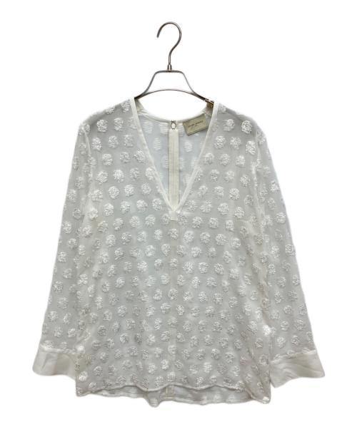 UNITED ARROWS（ユナイテッドアローズ）UNITED ARROWS (ユナイテッドアローズ) シアーラメジャガードブラウス ホワイト サイズ:Freeの古着・服飾アイテム