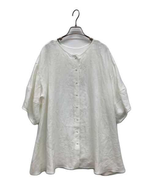 BEARDSLEY（ビアズリー）BEARDSLEY (ビアズリー) パールボタンリネン前後ブラウス ホワイト サイズ:FREEの古着・服飾アイテム