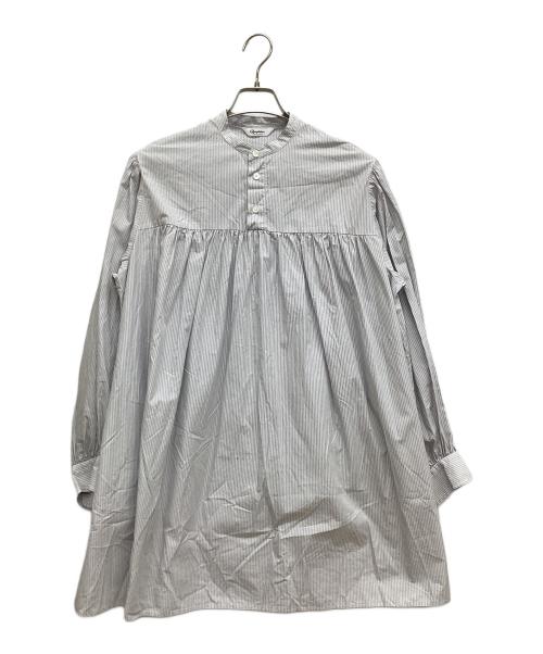 Gymphlex（ジムフレックス）Gymphlex (ジムフレックス) コットンストライプ チュニックシャツ　ロングシャツ　ノーカラーシャツ グレー サイズ:SIZE 14の古着・服飾アイテム