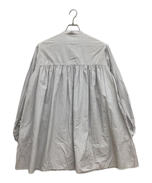 Gymphlex（ジムフレックス）Gymphlex (ジムフレックス) コットンストライプ チュニックシャツ　ロングシャツ　ノーカラーシャツ グレー サイズ:SIZE 14の古着・服飾アイテム