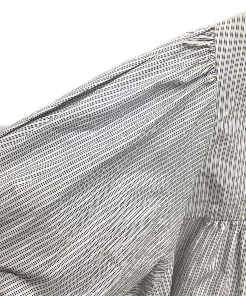 Gymphlex（ジムフレックス）Gymphlex (ジムフレックス) コットンストライプ チュニックシャツ　ロングシャツ　ノーカラーシャツ グレー サイズ:SIZE 14の古着・服飾アイテム