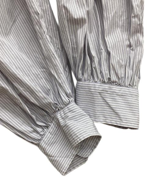 Gymphlex（ジムフレックス）Gymphlex (ジムフレックス) コットンストライプ チュニックシャツ　ロングシャツ　ノーカラーシャツ グレー サイズ:SIZE 14の古着・服飾アイテム