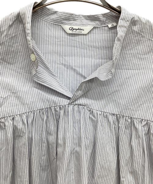 Gymphlex（ジムフレックス）Gymphlex (ジムフレックス) コットンストライプ チュニックシャツ　ロングシャツ　ノーカラーシャツ グレー サイズ:SIZE 14の古着・服飾アイテム