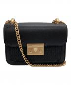 CHARLES & KEITHチャールズアンドキース）の古着「Woven Boxy Push Lock Textured Bag」｜ブラック