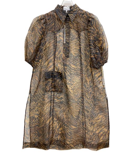 GANNI（ガニー）GANNI (ガニー) Tiger-Print Organza Dress ブラウン サイズ:36の古着・服飾アイテム