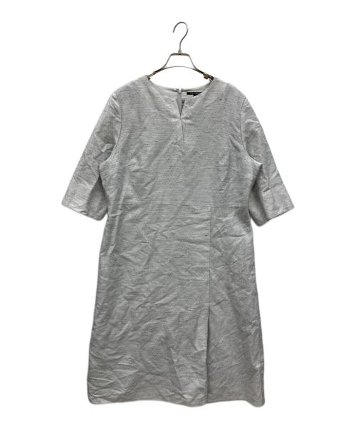 INDIVI（インディヴィ）INDIVI (インディヴィ) リネンキーネックワンピース グレー サイズ:15の古着・服飾アイテム