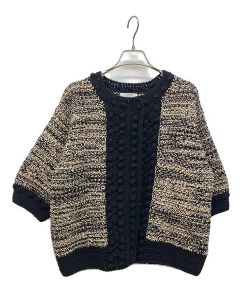 CLANE（クラネ）CLANE (クラネ) ドット ライン ハーフスリーブ ニット カーディガン ブラック サイズ:1の古着・服飾アイテム