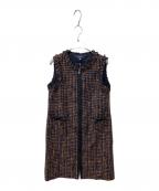 M'S GRACYエムズグレイシー）の古着「フロントジップツイードワンピース」｜ネイビー