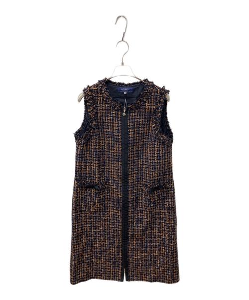 M'S GRACY（エムズグレイシー）M'S GRACY (エムズグレイシー) フロントジップツイードワンピース ネイビー サイズ:SIZE 40 未使用品の古着・服飾アイテム