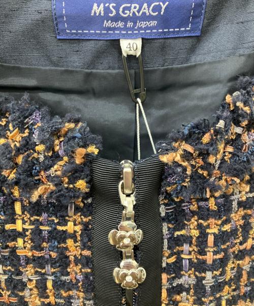 M'S GRACY（エムズグレイシー）M'S GRACY (エムズグレイシー) フロントジップツイードワンピース ネイビー サイズ:SIZE 40 未使用品の古着・服飾アイテム