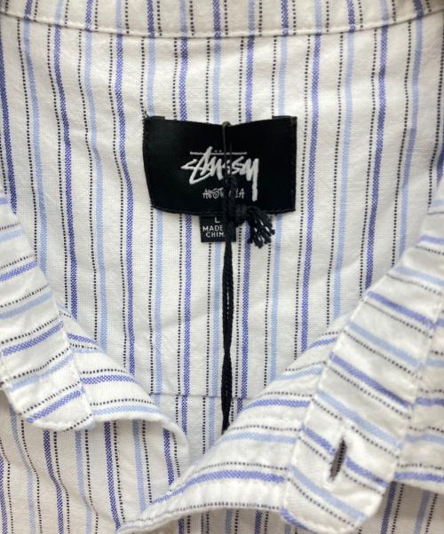 stussy（ステューシー）stussy (ステューシー) ストライプ半袖シャツ ブルー サイズ:Lの古着・服飾アイテム