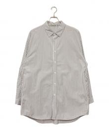 ATON（エイトン）の古着「SHRINK COTTON OVERSIZED LONG SHIRT/シュリンクコットンオーバーサイズロングシャツ」｜グレー×ホワイト