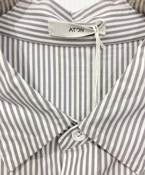 ATON（エイトン）ATON (エイトン) SHRINK COTTON OVERSIZED LONG SHIRT/シュリンクコットンオーバーサイズロングシャツ グレー×ホワイト サイズ:06の古着・服飾アイテム