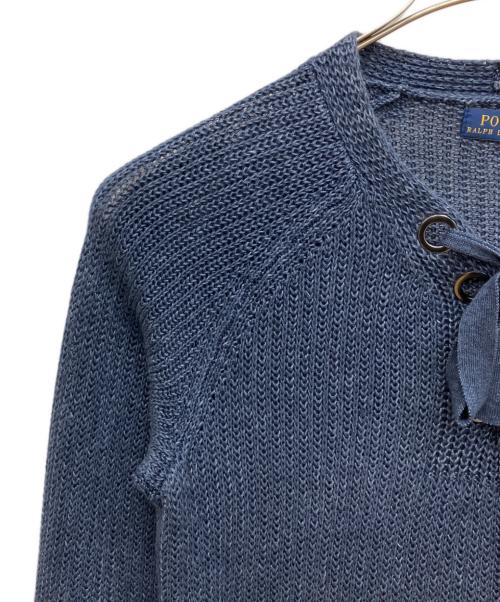 POLO RALPH LAUREN（ポロ・ラルフローレン）POLO RALPH LAUREN (ポロ・ラルフローレン) リネンVネックニット ネイビー サイズ:Mの古着・服飾アイテム