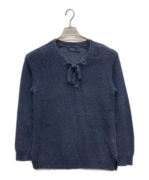 POLO RALPH LAUREN（ポロ・ラルフローレン）POLO RALPH LAUREN (ポロ・ラルフローレン) リネンVネックニット ネイビー サイズ:Mの古着・服飾アイテム