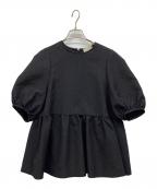 UNITED ARROWSユナイテッドアローズ）の古着「AIRY ジャカード 5SL ペプラム ブラウス」｜ブラック