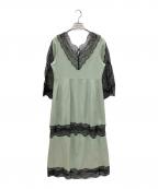 styling/スタイリング）の古着「リバーレースパフスリーブワンピース」｜グリーン