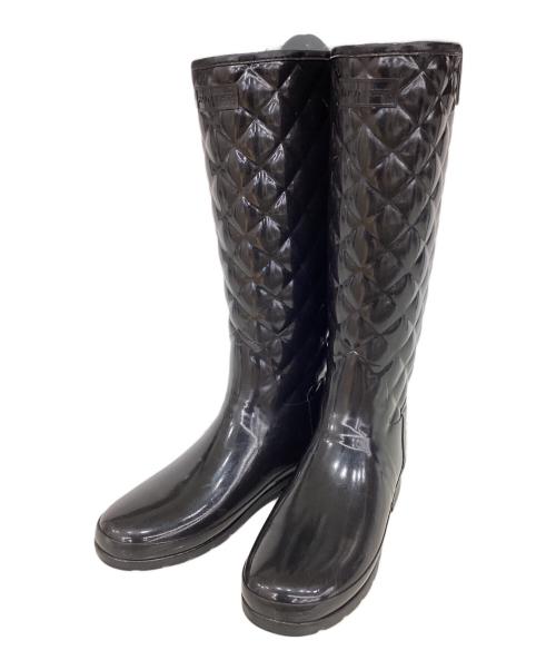 HUNTER（ハンター）HUNTER (ハンター) REFINED GLOSS QUILT TALL　ロングブーツ　レインブーツ ブラック サイズ:UK 5の古着・服飾アイテム